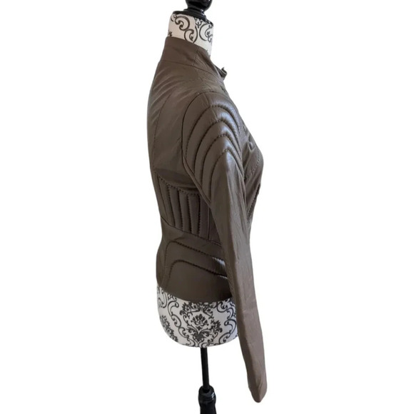 BCBGMaxazria Leather Jacket Tart Taupe Light Brown Moto Crop Women's Extra Small - Picture 5 of 14